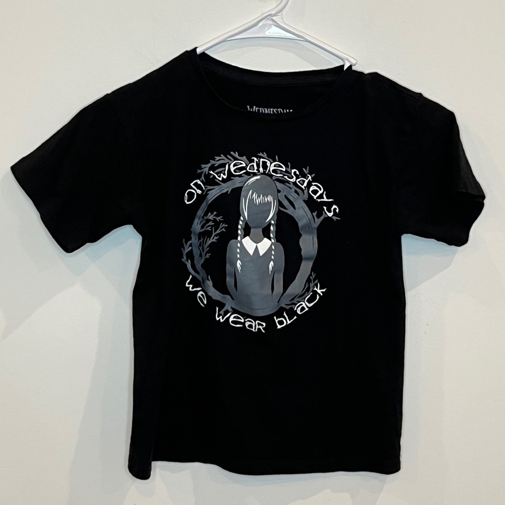 Wednesday Addams Girls Black Graphic Tee On Wednesdays We Wear Black Size 6/6X